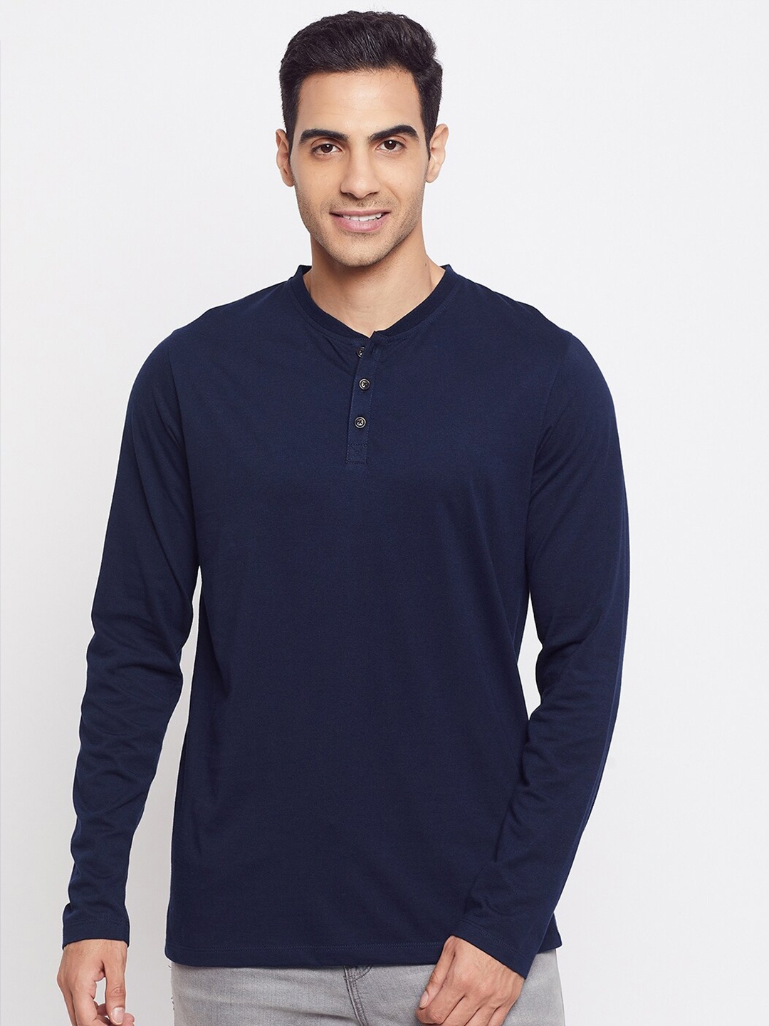 

HARBOR N BAY Men Navy Blue Henley Neck T-shirt