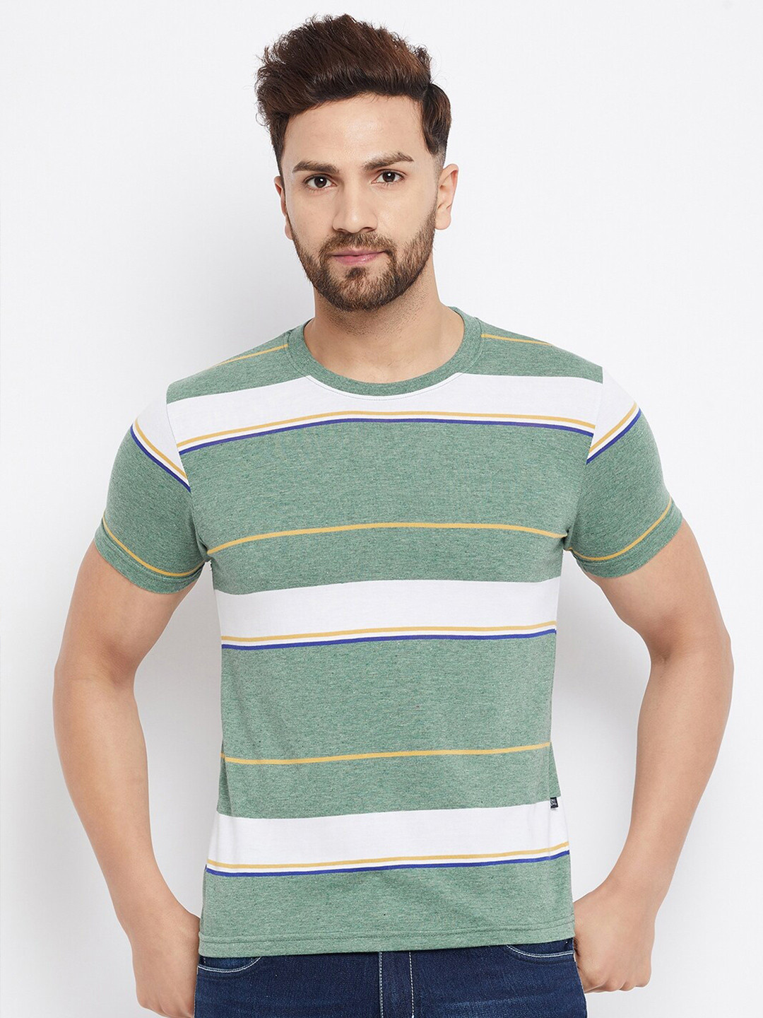 

HARBOR N BAY Men Green & White Striped T-shirt