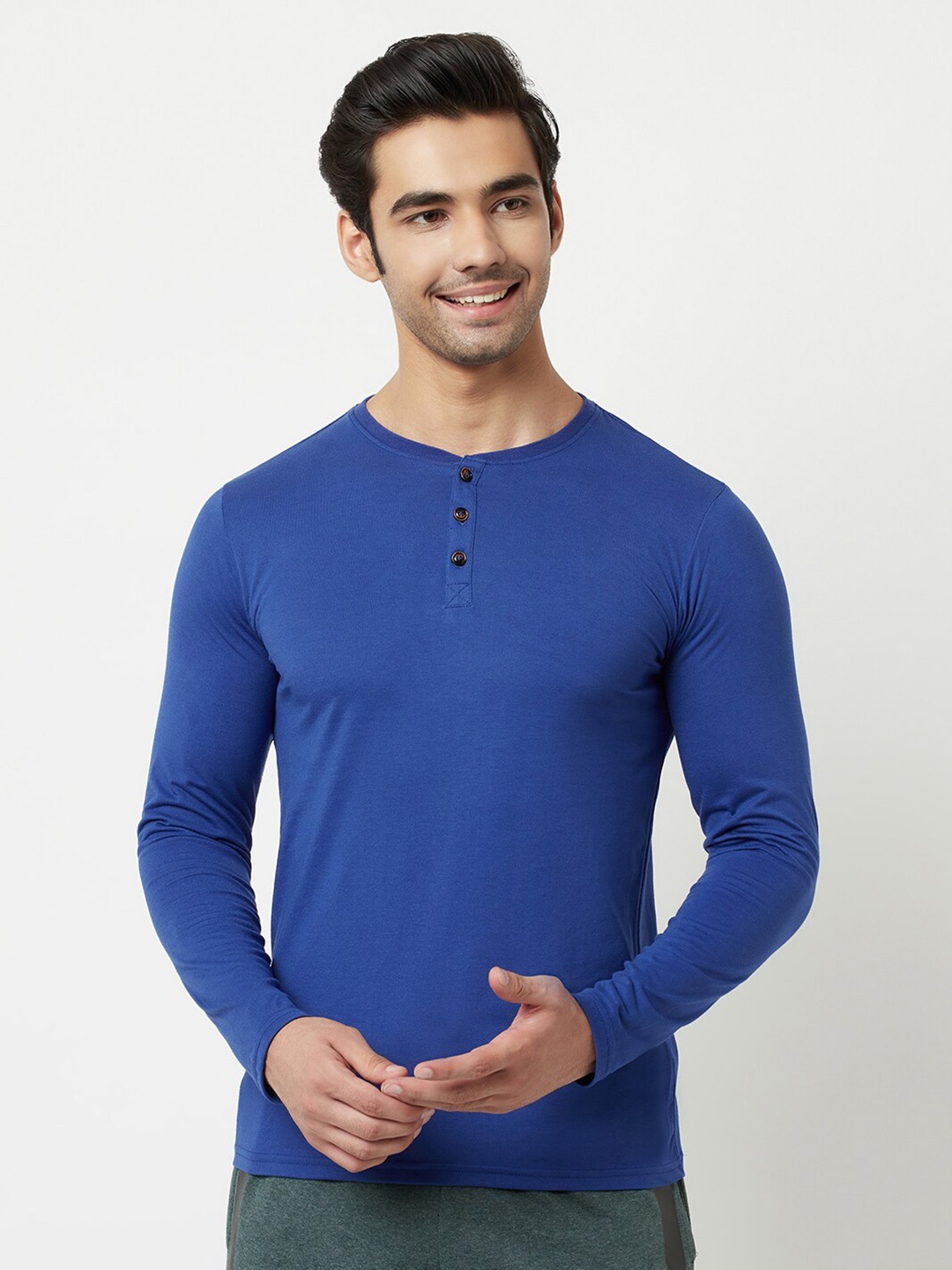 

HARBOR N BAY Men Cotton Henley Neck T-shirt, Blue