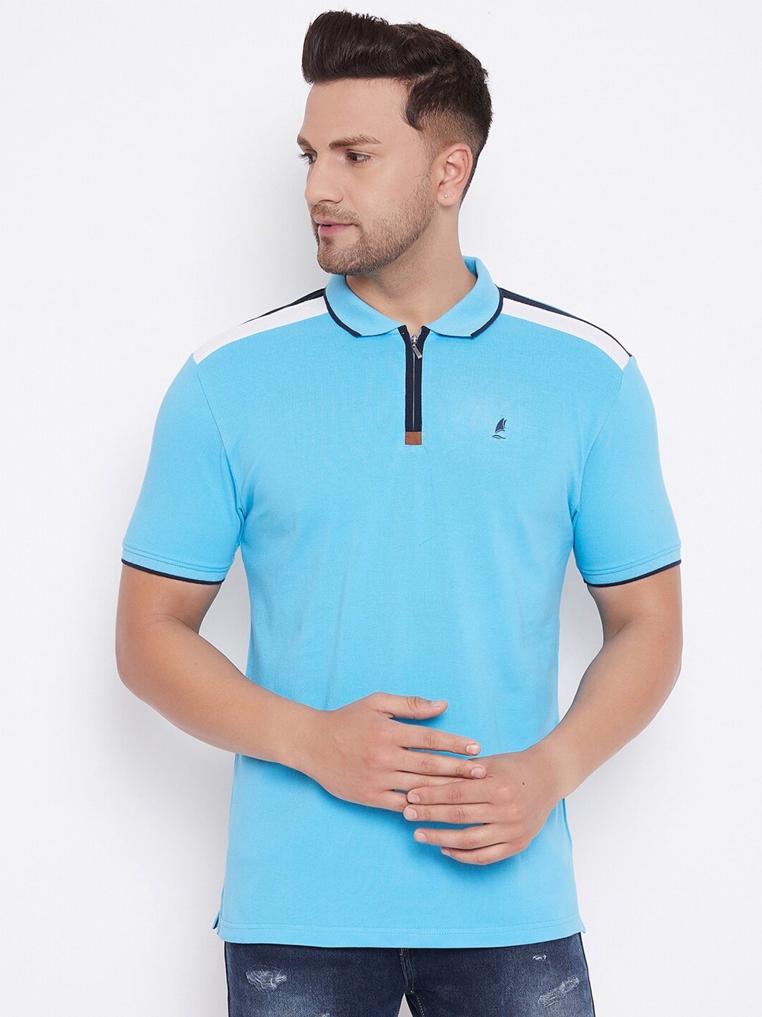 

HARBOR N BAY Men Cotton Striped Polo Collar T-shirt, Blue