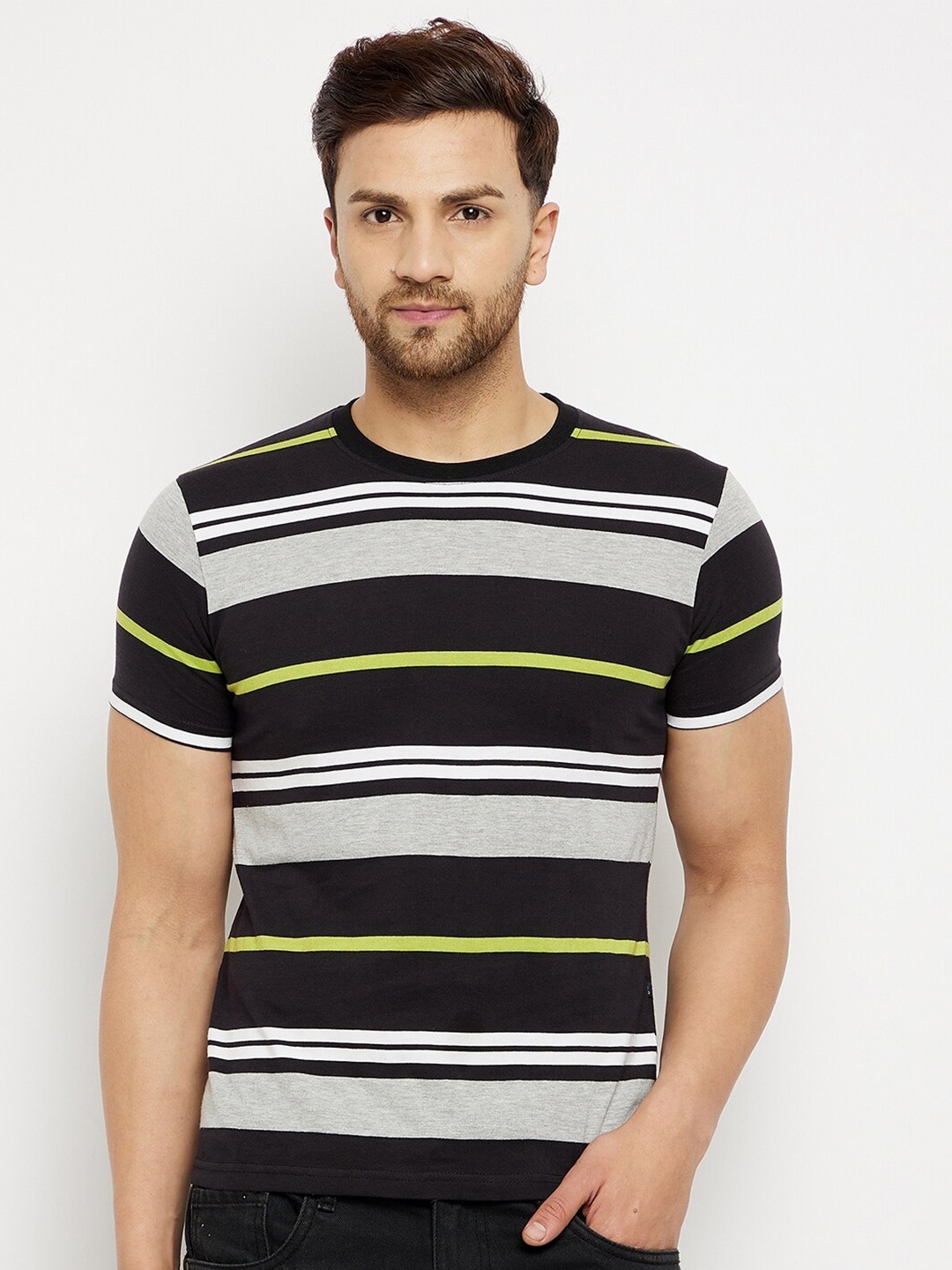 

HARBOR N BAY Men Cotton Striped T-shirt, Black