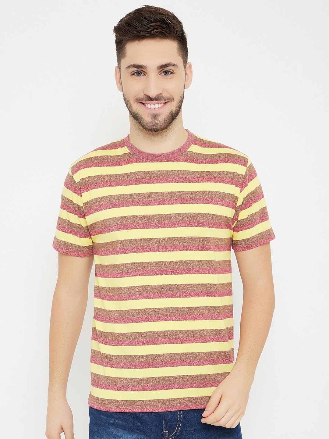 

HARBOR N BAY Men Cotton Striped T-shirt, Yellow