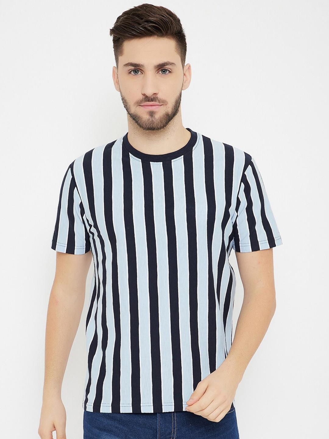 

HARBOR N BAY Men Cotton Striped T-shirt, Navy blue