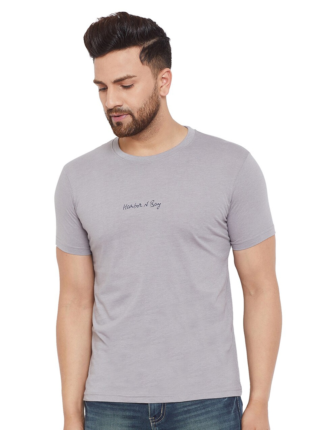 

HARBOR N BAY Men Cotton Typography T-shirt, Grey