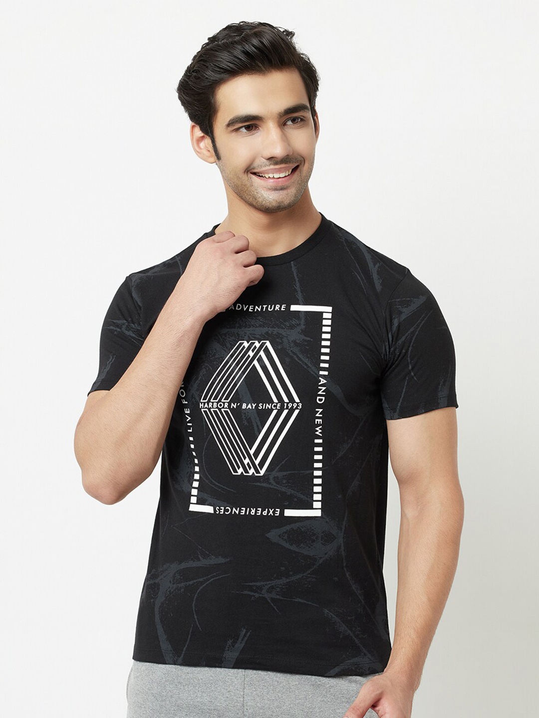 

HARBOR N BAY Men Cotton Typography Printed T-shirt, Black