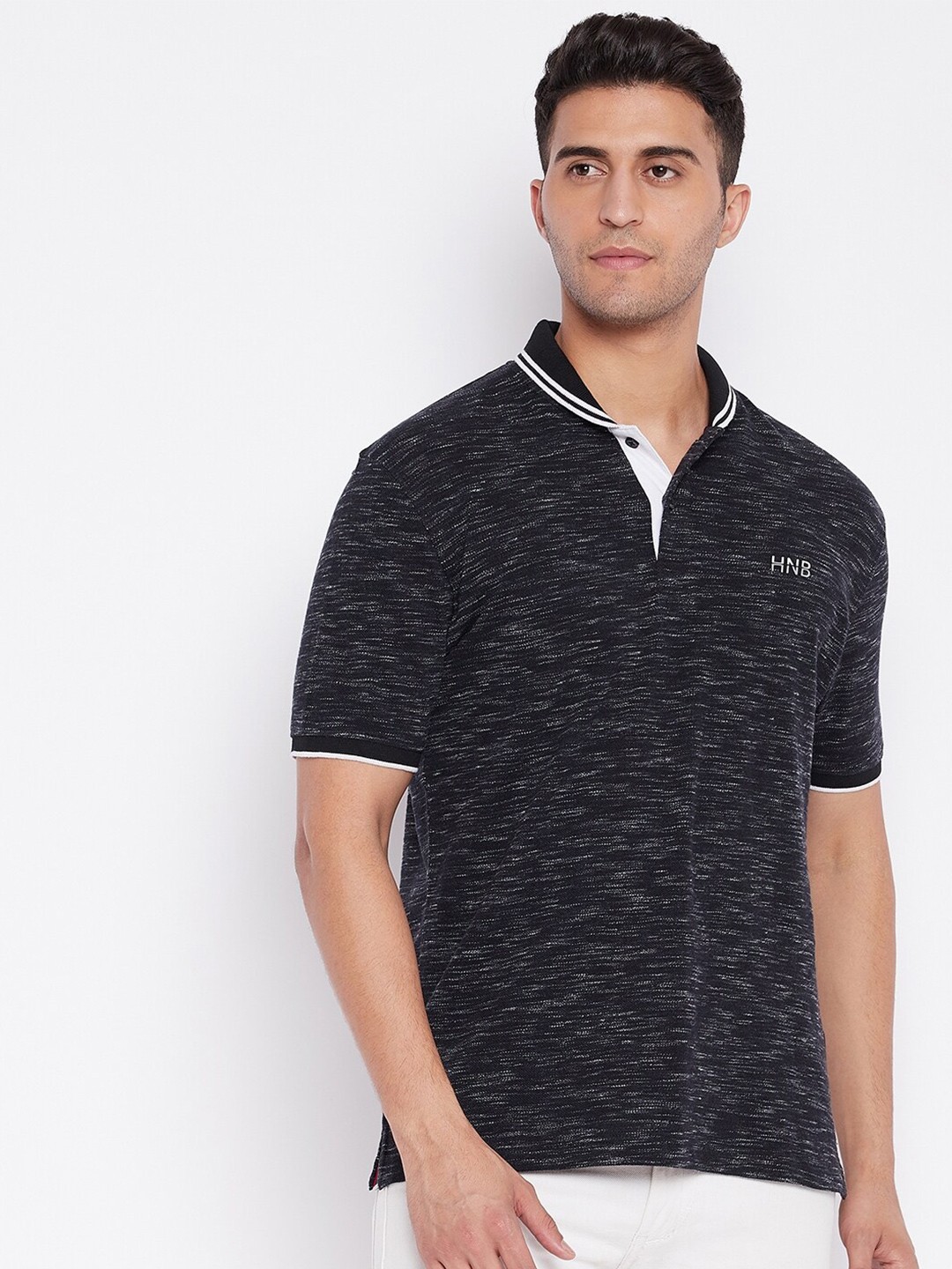 

HARBOR N BAY Men Cotton Polo Collar T-shirt, Black