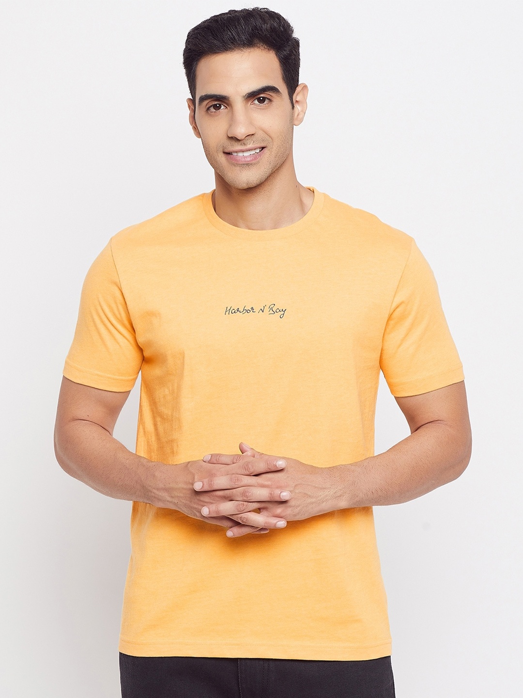 

HARBOR N BAY Men Cotton Typography Printed T-shirt, Orange