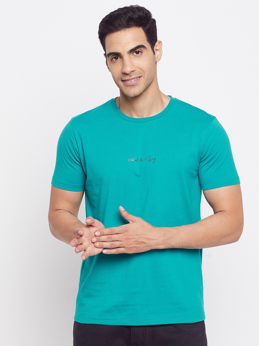 

HARBOR N BAY Men Cotton Typography Printed T-shirt, Sea green