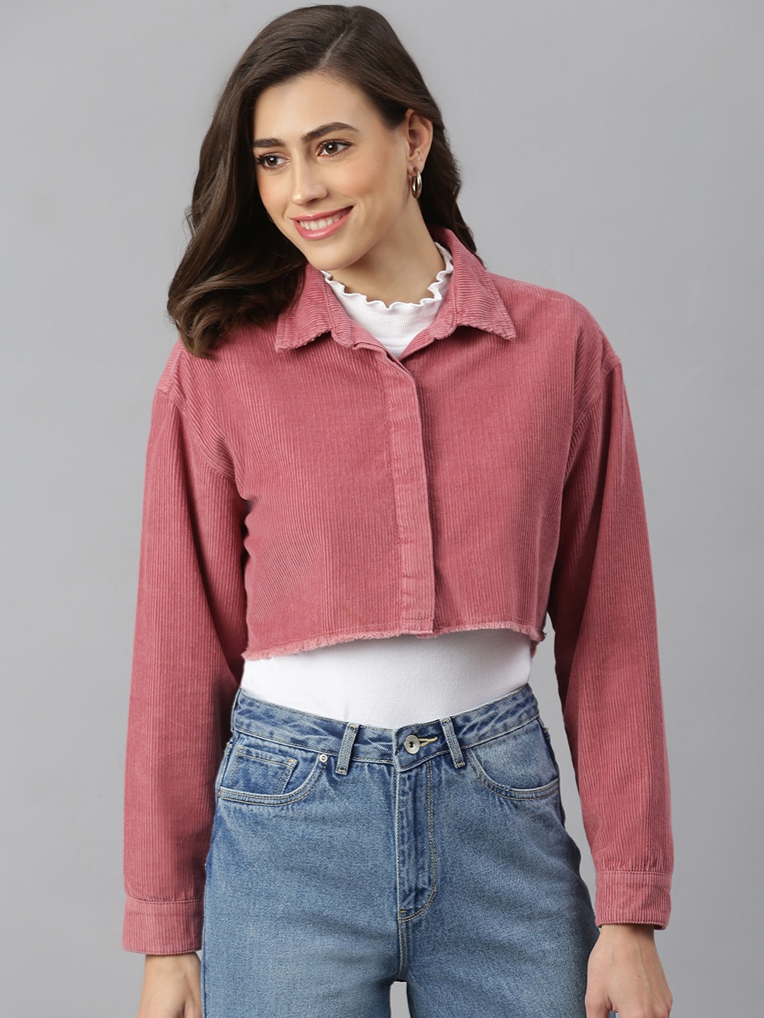 Xpose Corduroy Cropped Shacket, Pink