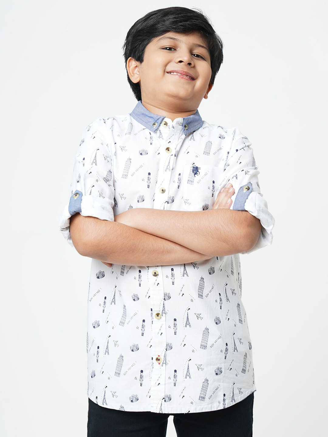 

URBAN SCOTTISH Boys White Printed Cotton Casual Shirt