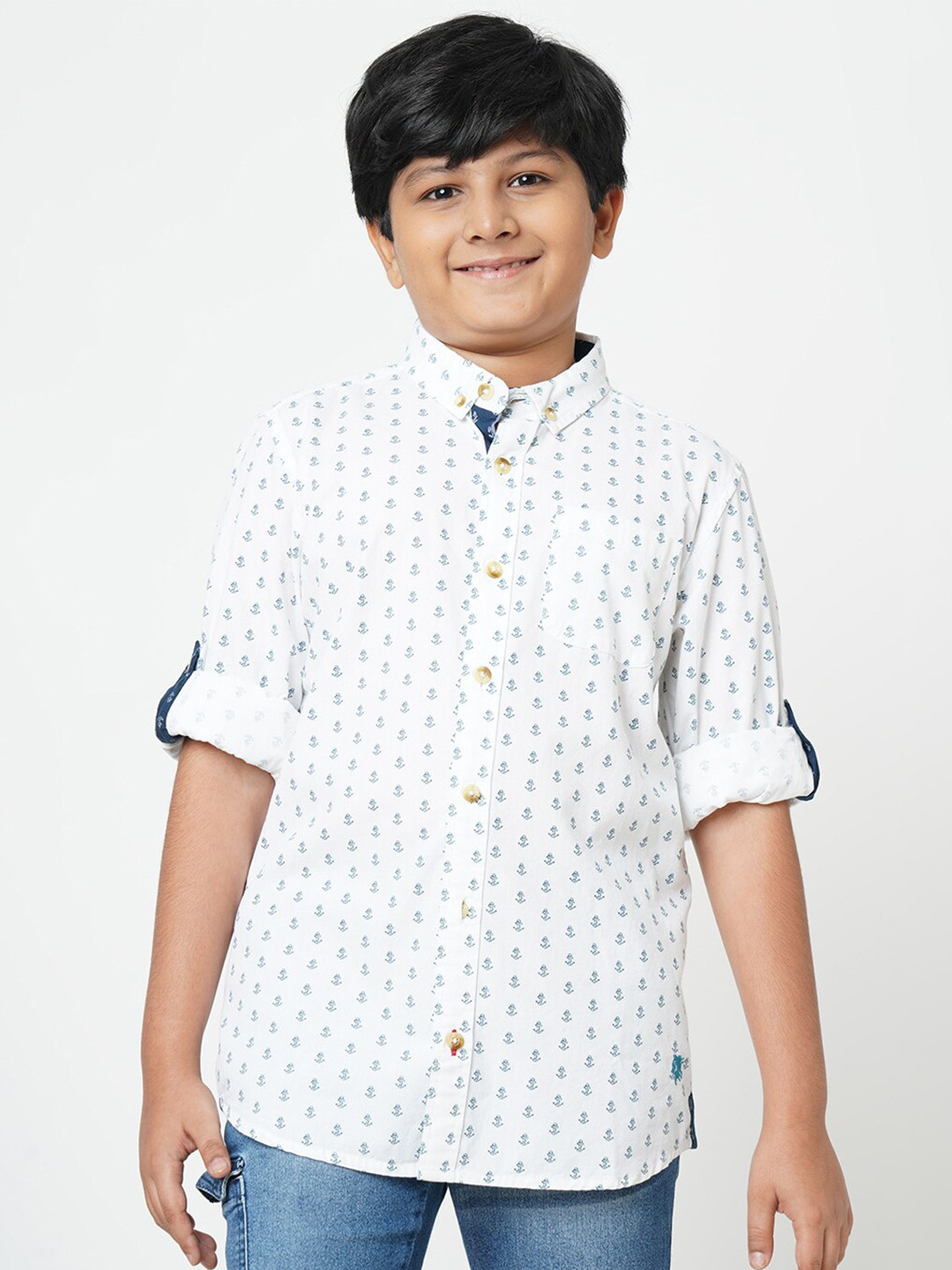

URBAN SCOTTISH Boys White Printed Cotton Casual Shirt