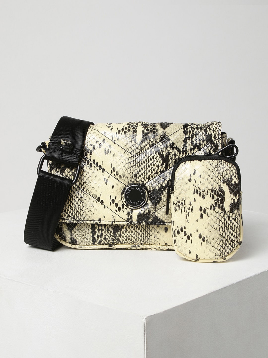 

KENDALL & KYLIE Yellow Animal Printed PU Structured Sling Bag