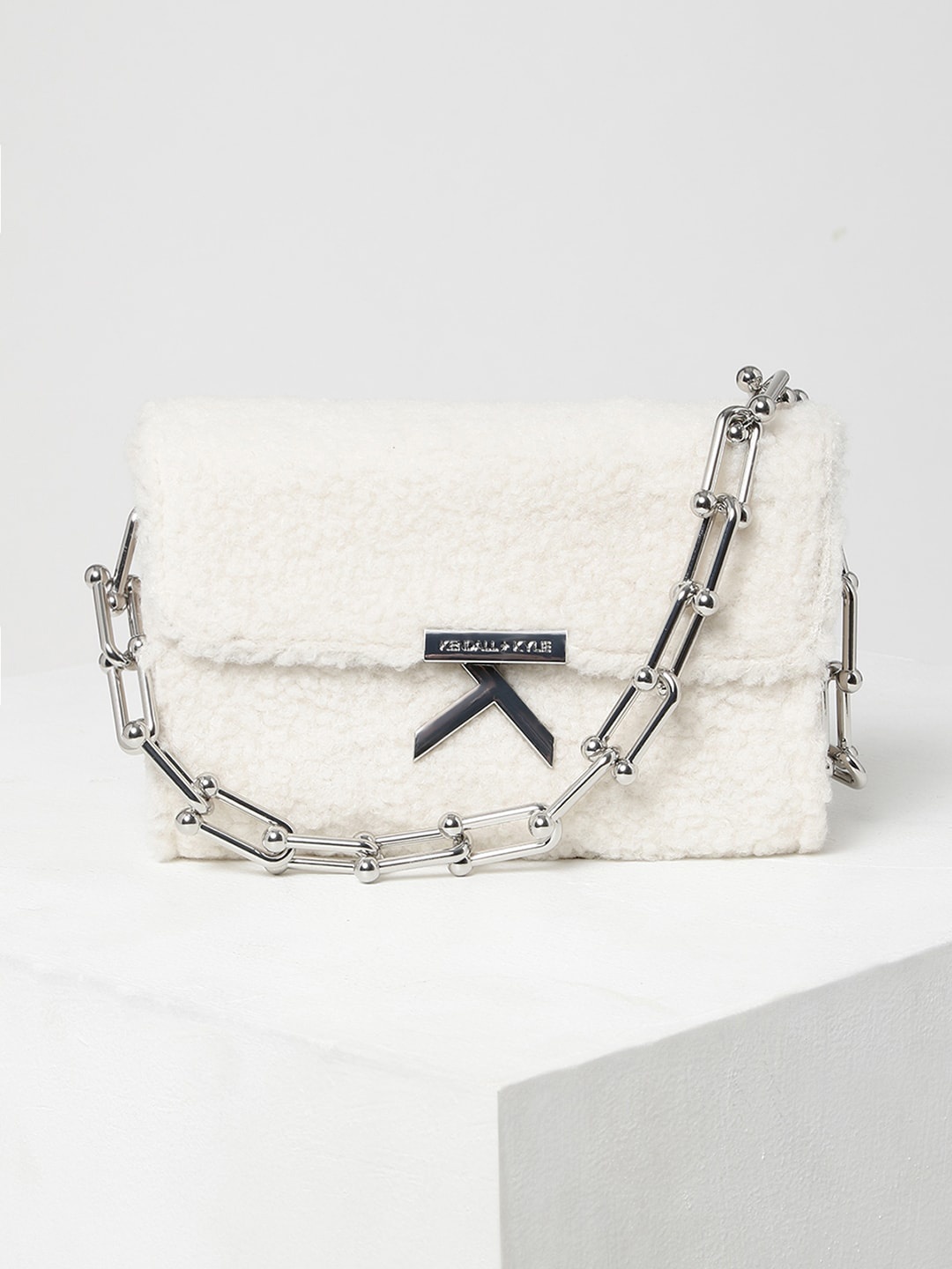 

KENDALL & KYLIE Off White PU Half Moon Sling Bag with Bow Detail