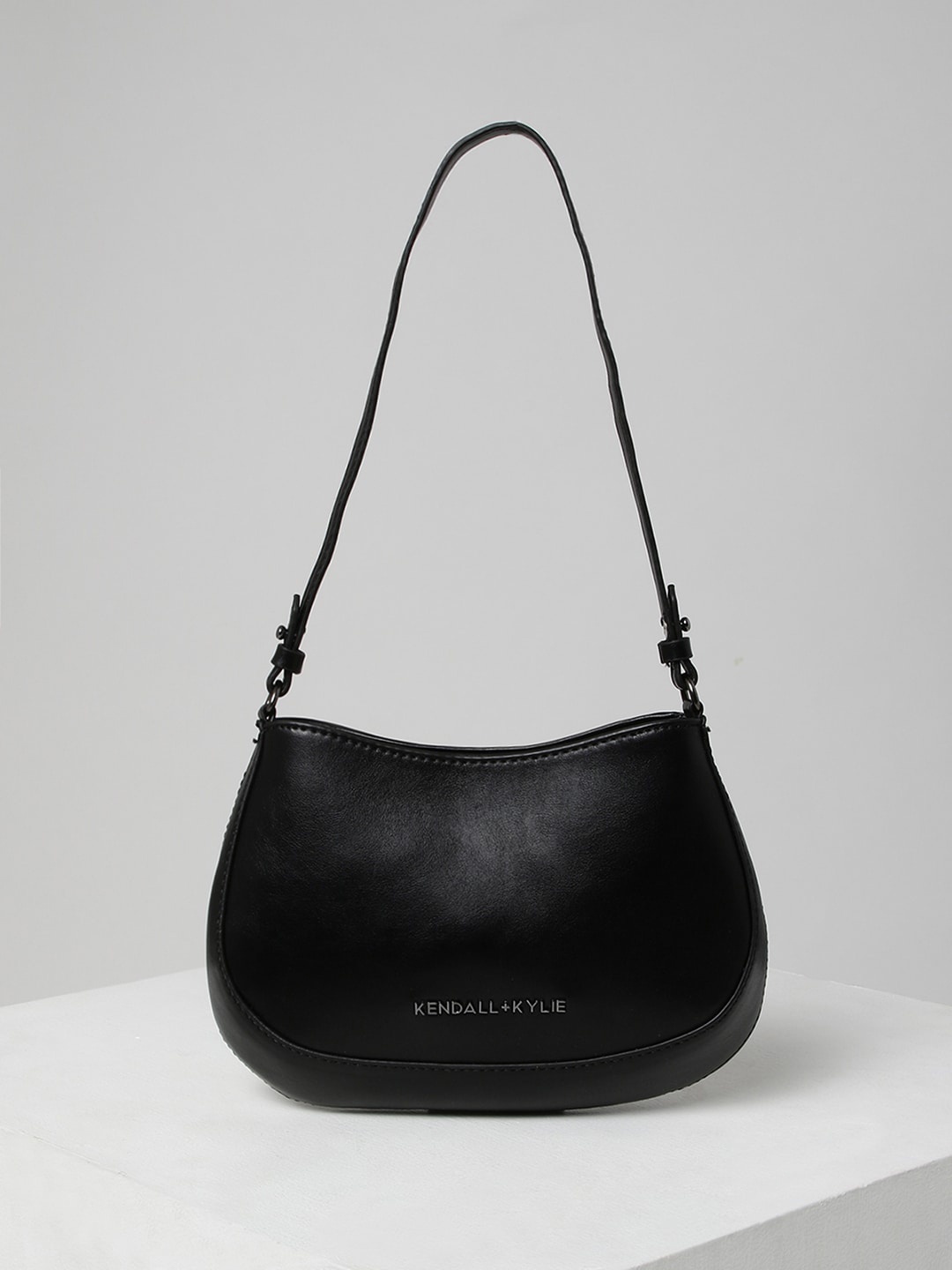 

KENDALL & KYLIE Black PU Half Moon Hobo Bag with Quilted