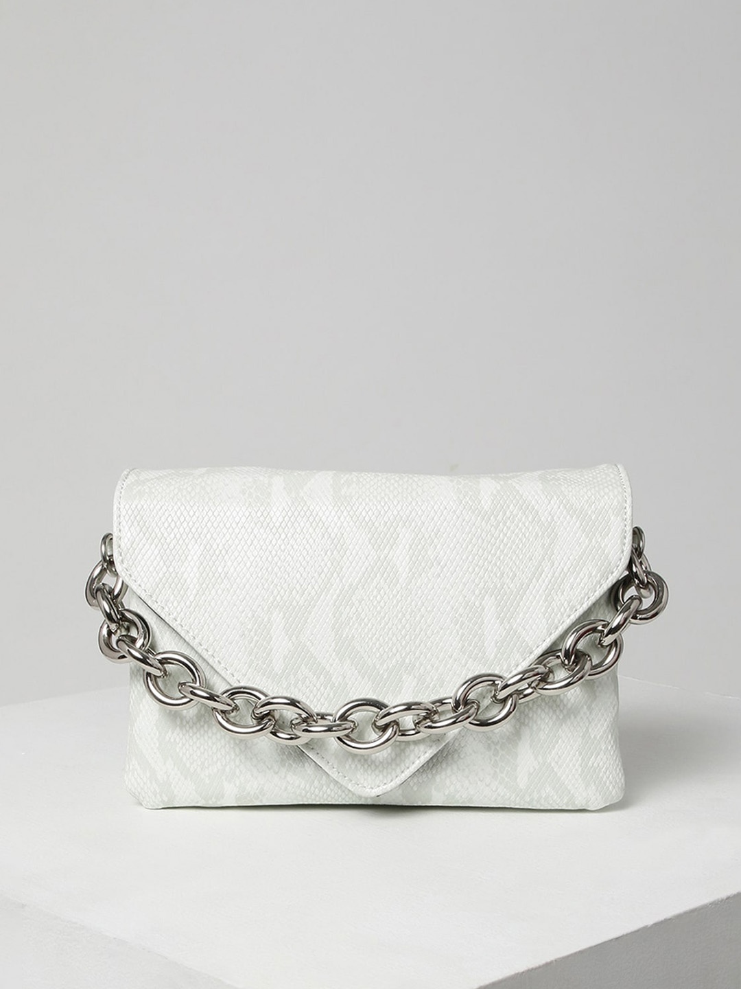 

KENDALL & KYLIE White Textured PU Oversized Half Moon Sling Bag