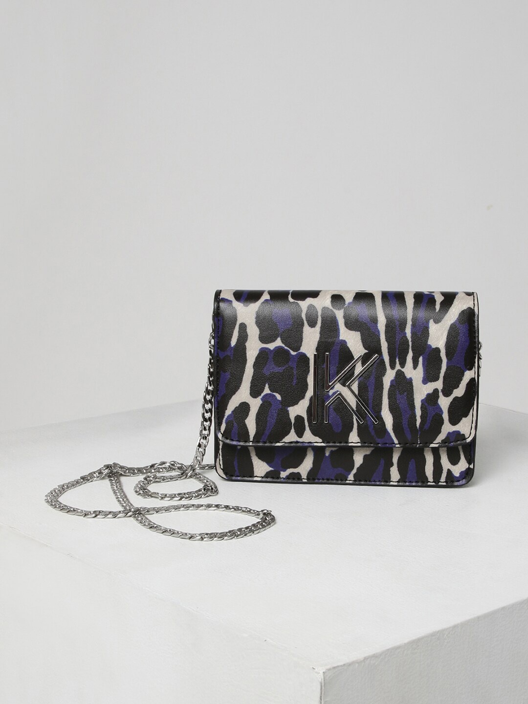 

KENDALL & KYLIE Black Animal Printed PU Structured Sling Bag