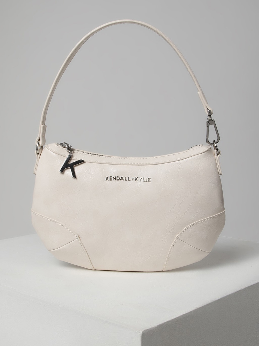 

KENDALL & KYLIE Off White Textured Half Moon Hobo Bag