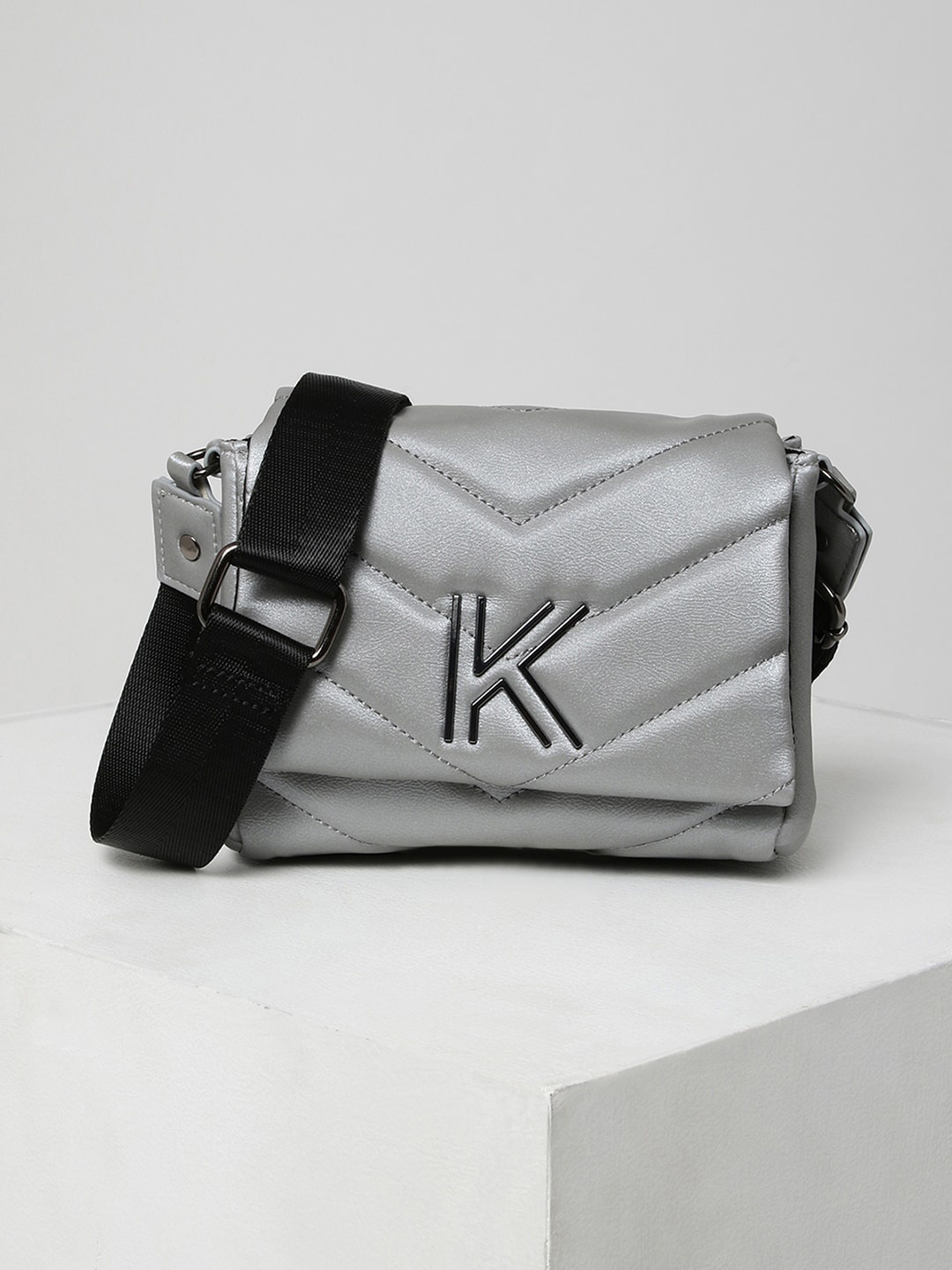 

KENDALL & KYLIE Grey Half Moon Sling Bag with Quilted