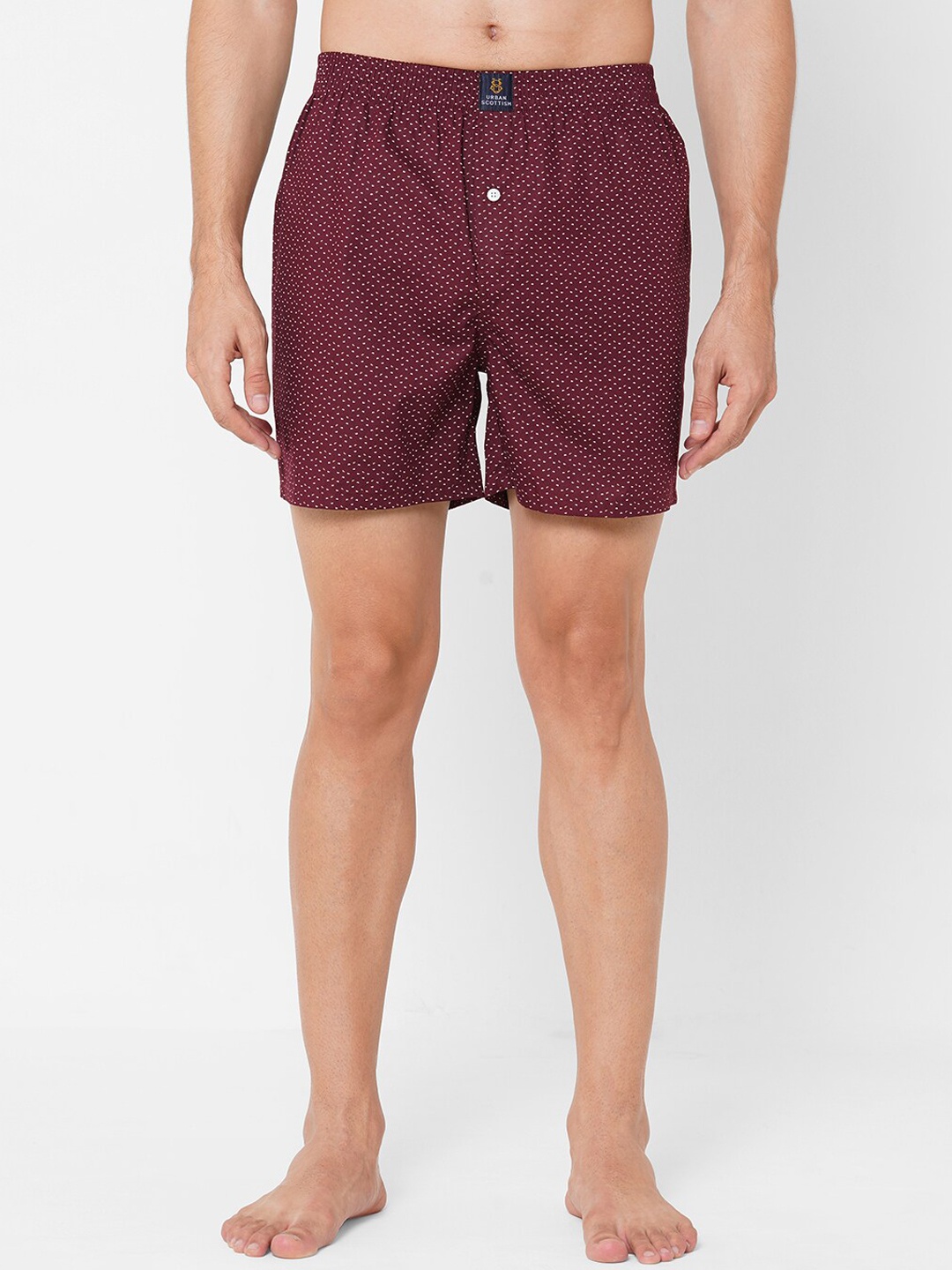 

URBAN SCOTTISH Maroon Printed Pure Cotton Boxers