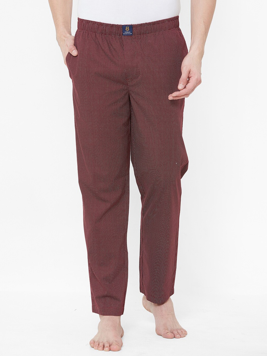 

URBAN SCOTTISH Men Printed Pure Cotton Lounge Pants, Maroon