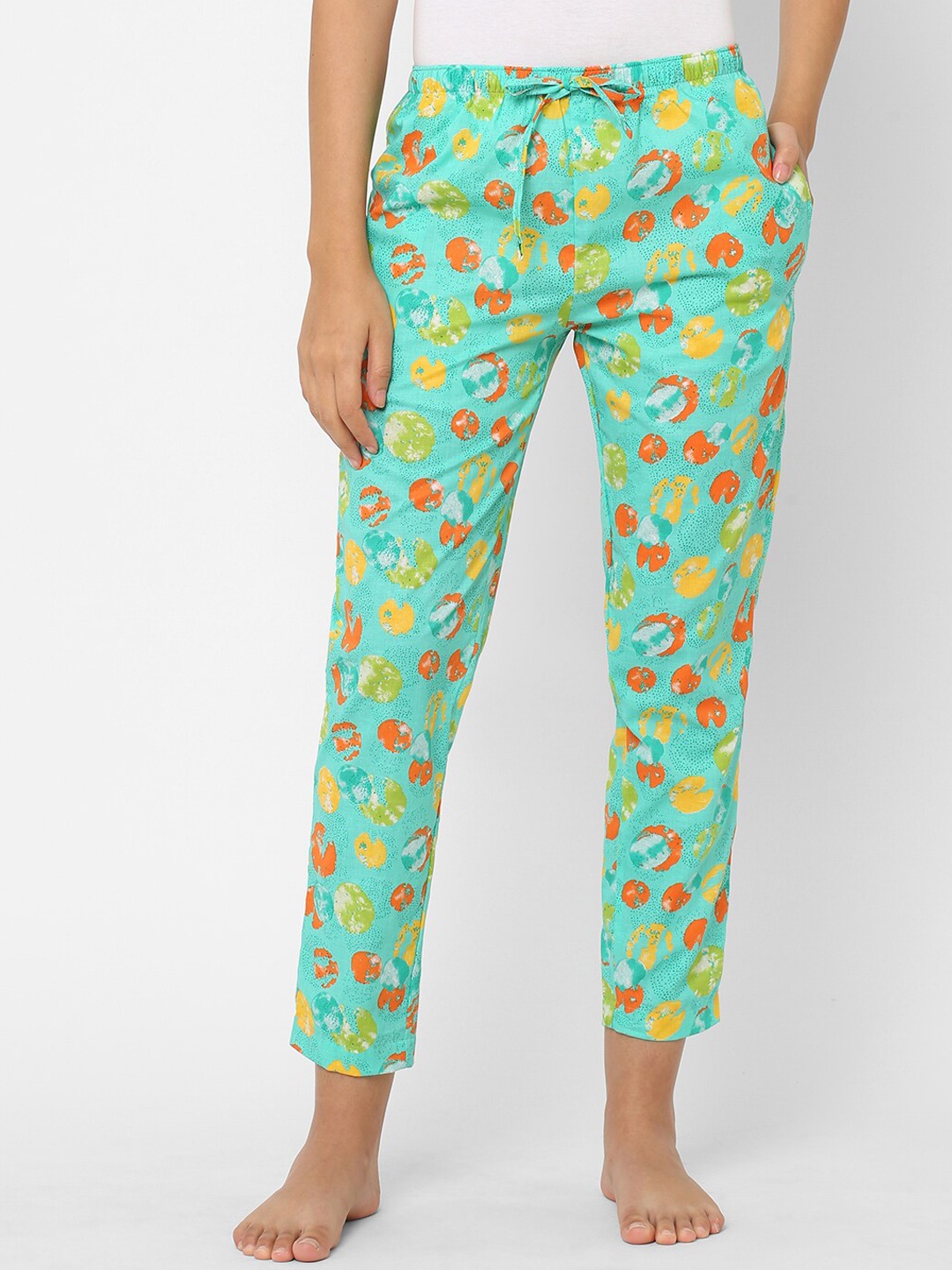 

URBAN SCOTTISH Women Printed Pure Cotton Lounge Pants, Green