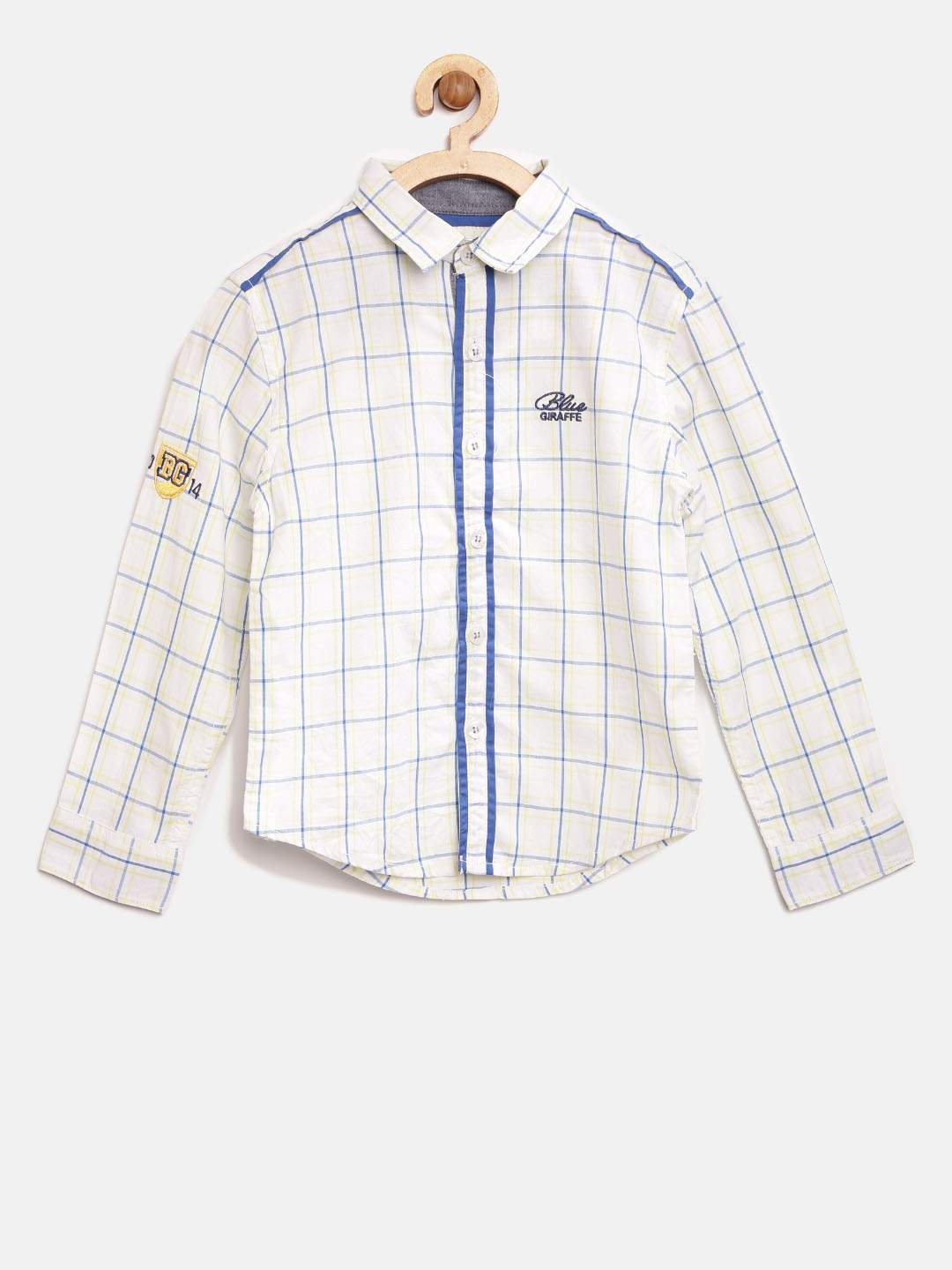 

Blue Giraffe Boys White & Blue Regular Fit Checked Casual Shirt