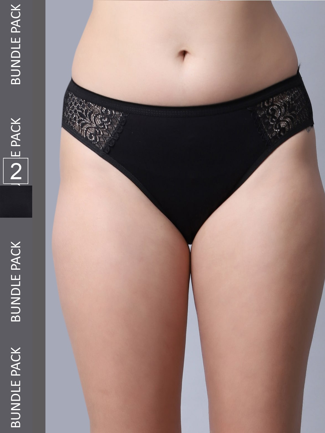 

Jinfo Women Pack of 2 Self-Designed Laced Cotton Hipster Briefs, Black