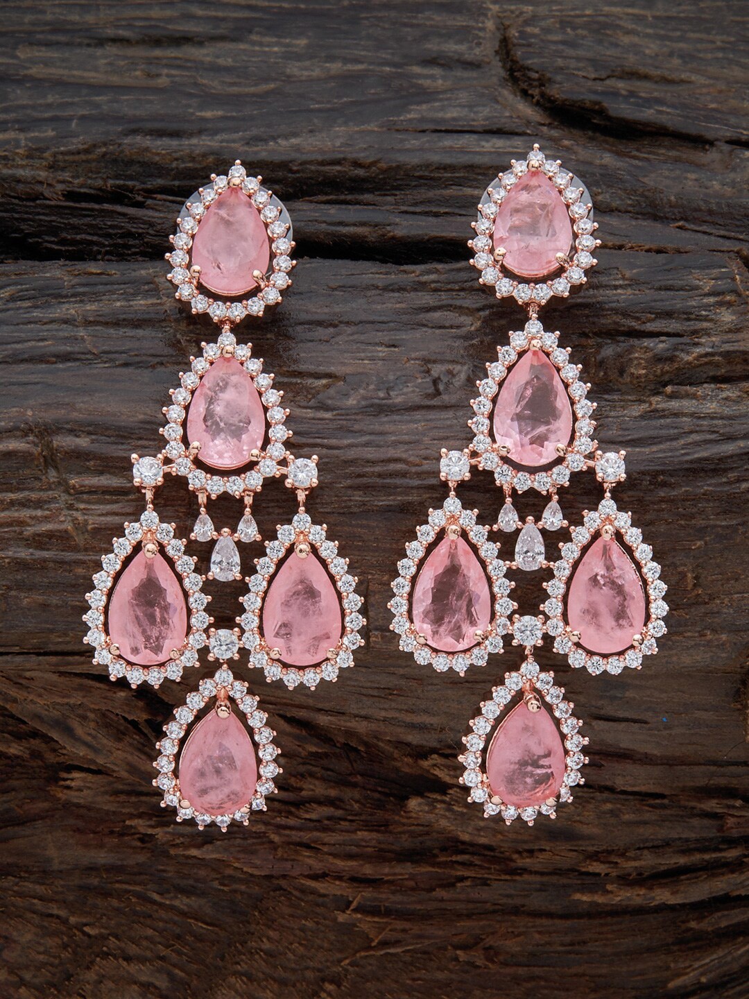 

Kushal's Fashion Jewellery Pink & White Gold Plated Teardrop Shaped Drop Earrings