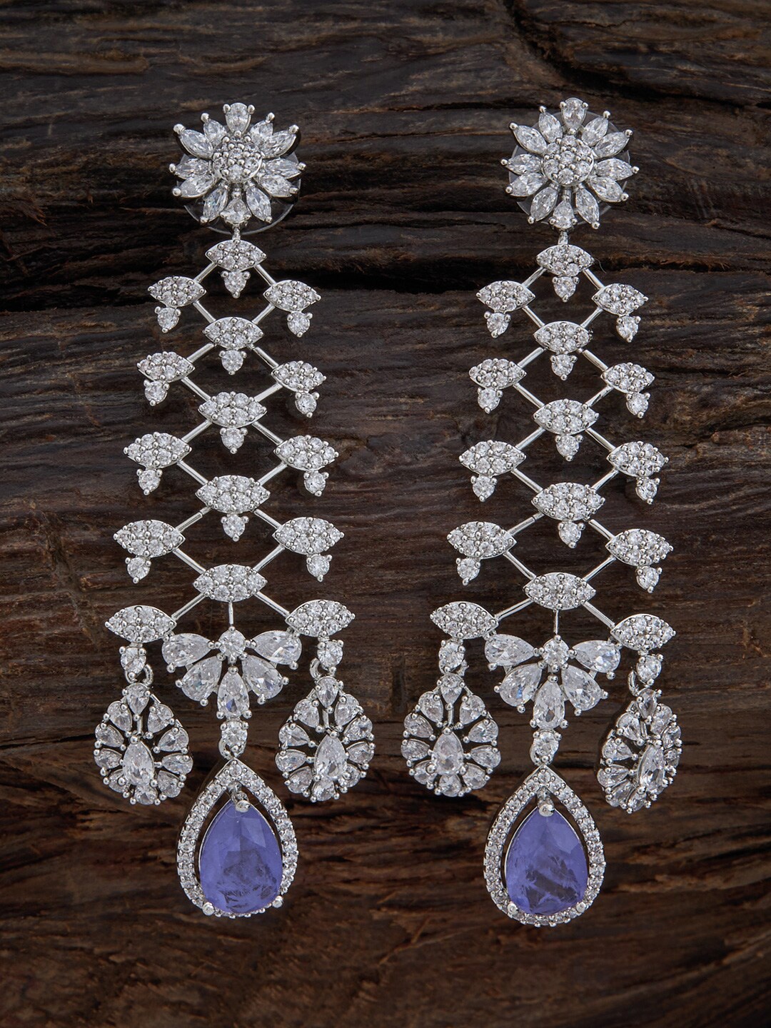 

Kushal's Fashion Jewellery Blue & White Rhodium Plated Teardrop Shaped Drop Earrings