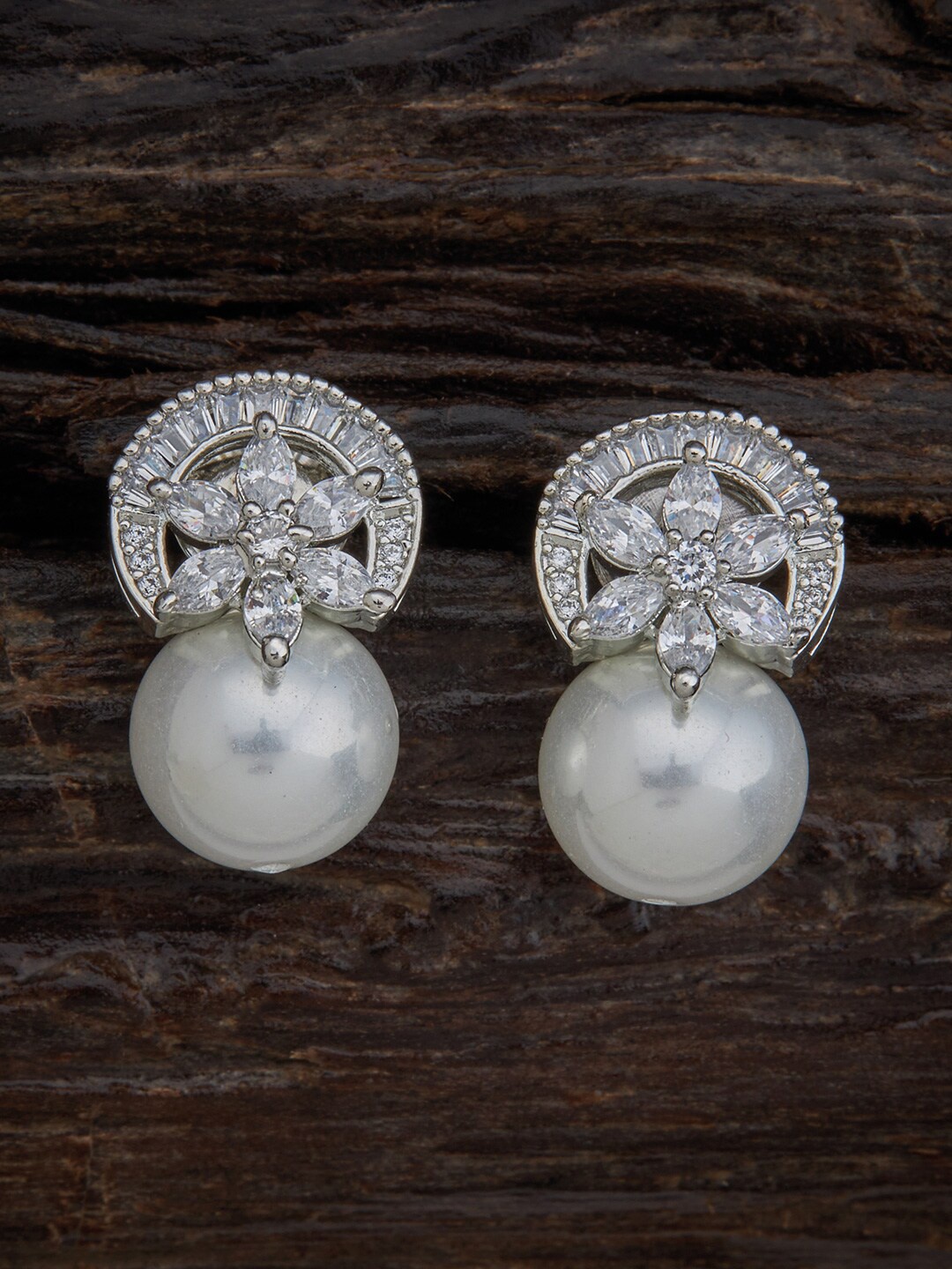 

Kushal's Fashion Jewellery White Rhodium Plated Spherical Studs Earrings