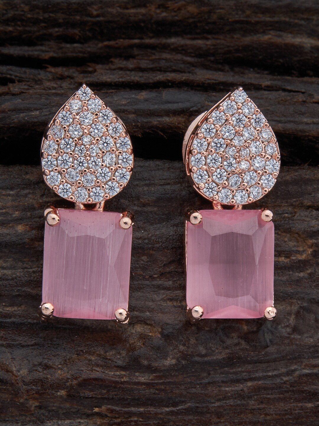 

Kushal's Fashion Jewellery Pink Rose Gold Plated Square Drop Earrings