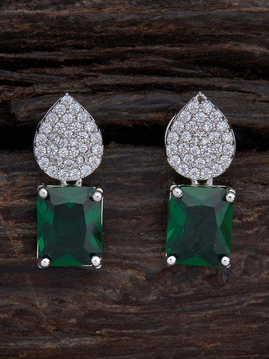 

Kushal's Fashion Jewellery Green Rhodium Plated Square Drop Earrings