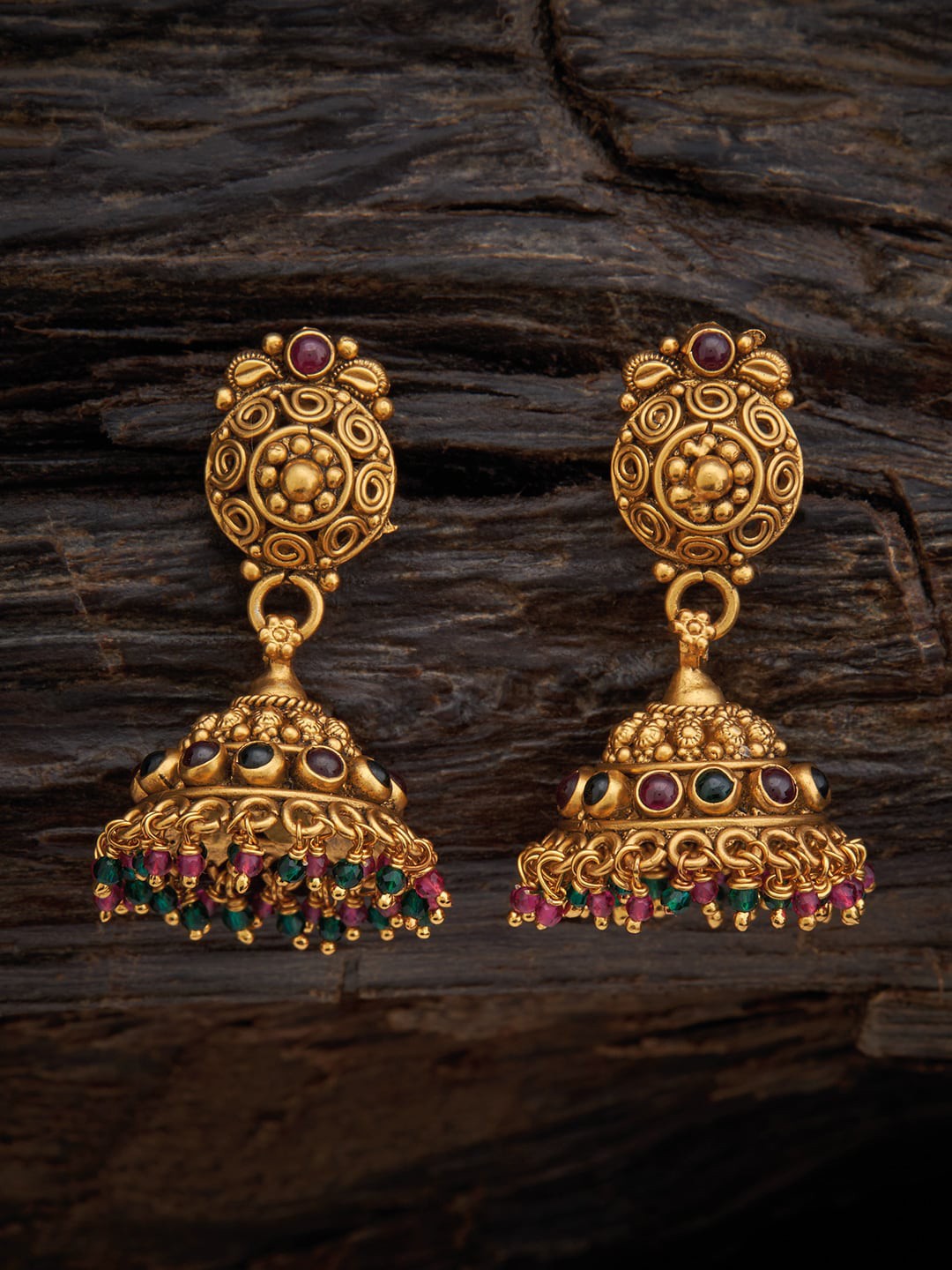 

Kushal's Fashion Jewellery Red & Green Classic Jhumkas Earrings