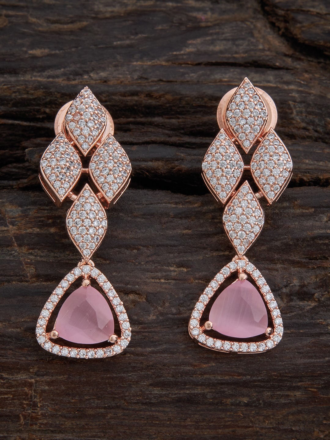 

Kushal's Fashion Jewellery Pink & White Rose Gold Plated Leaf Shaped Studs Earrings