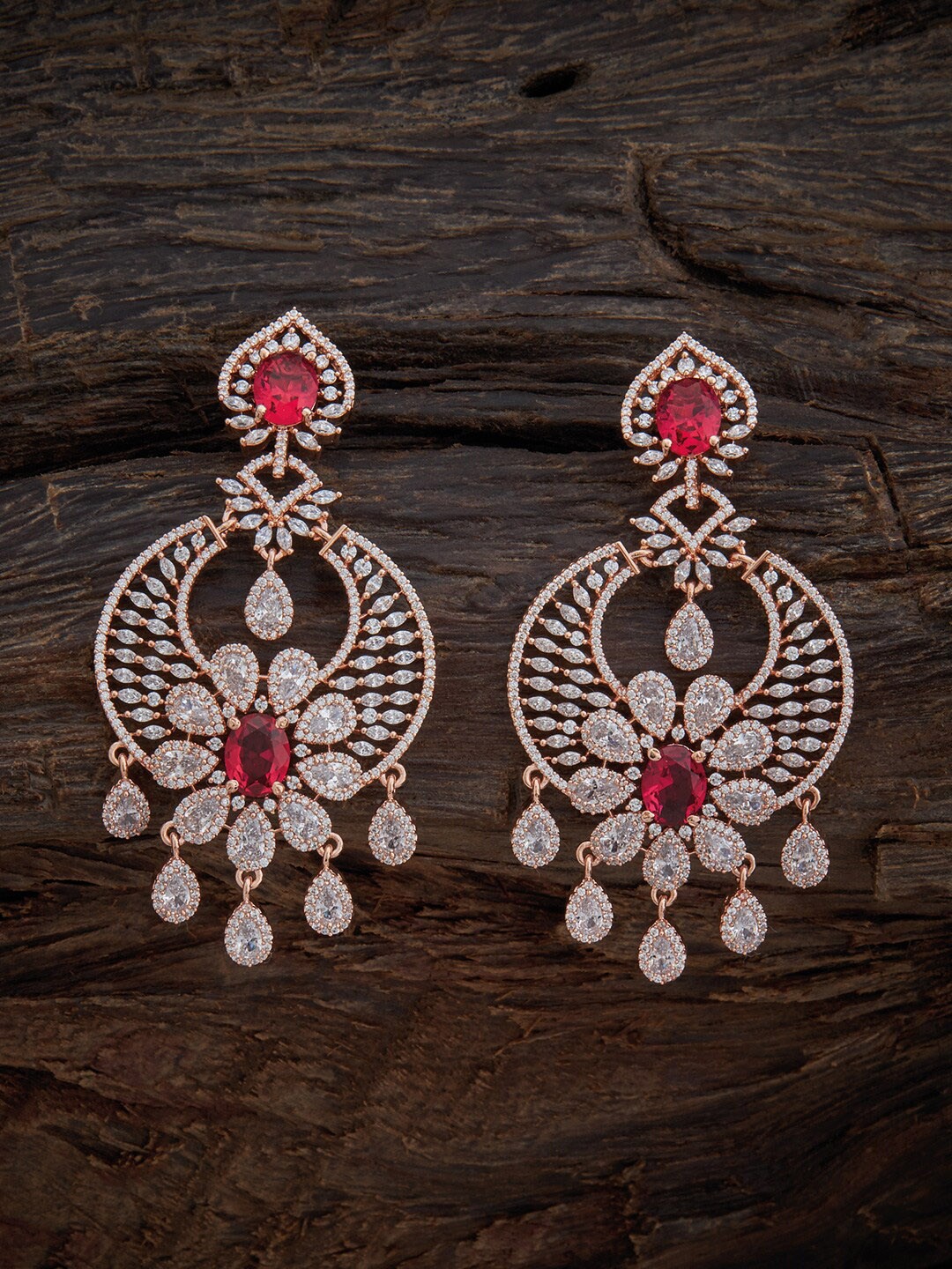 

Kushal's Fashion Jewellery Rose Gold Plated Floral Drop Earrings, Red