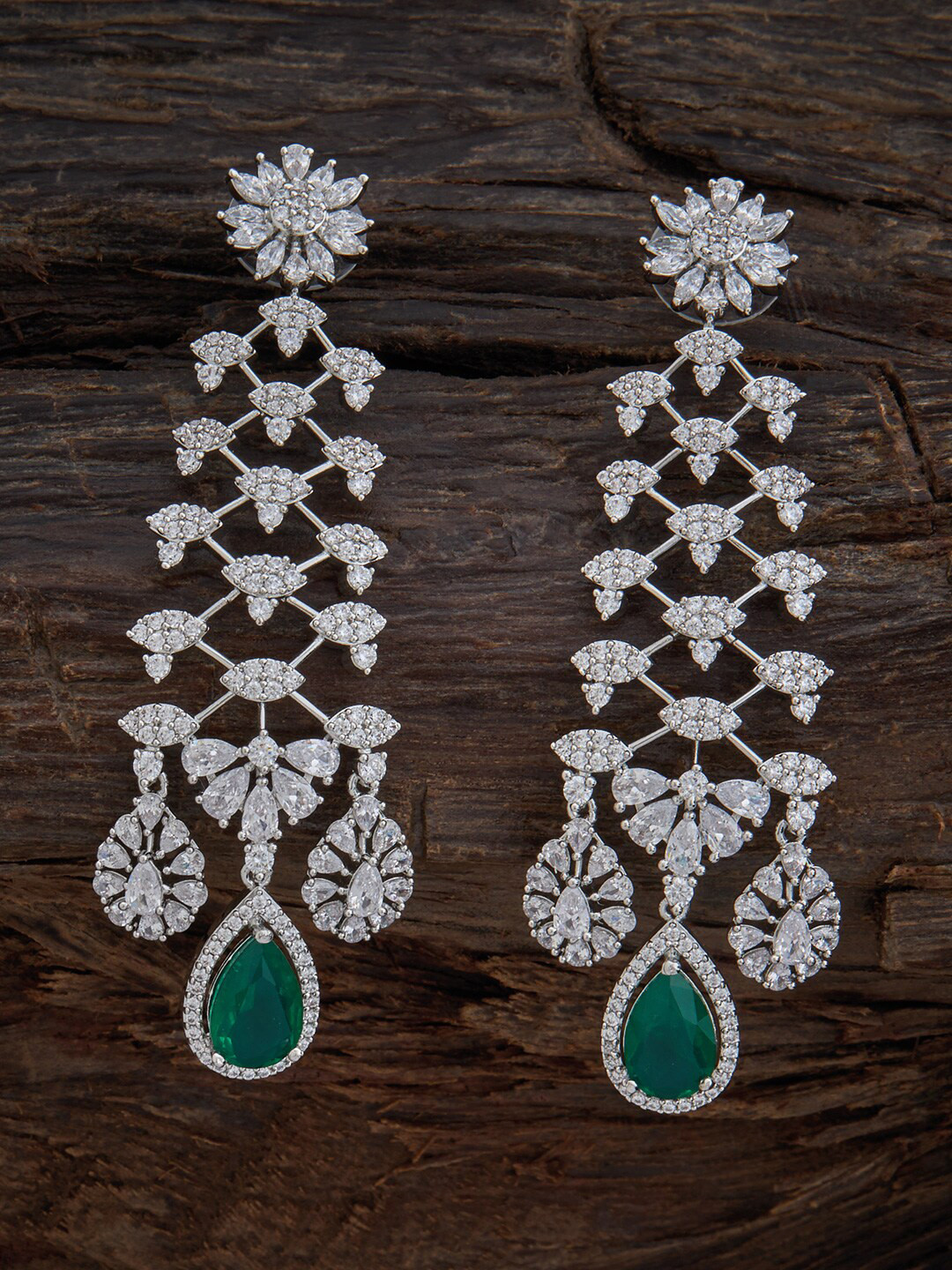 

Kushal's Fashion Jewellery Rhodium Plated Teardrop Shaped Drop Earrings, Green
