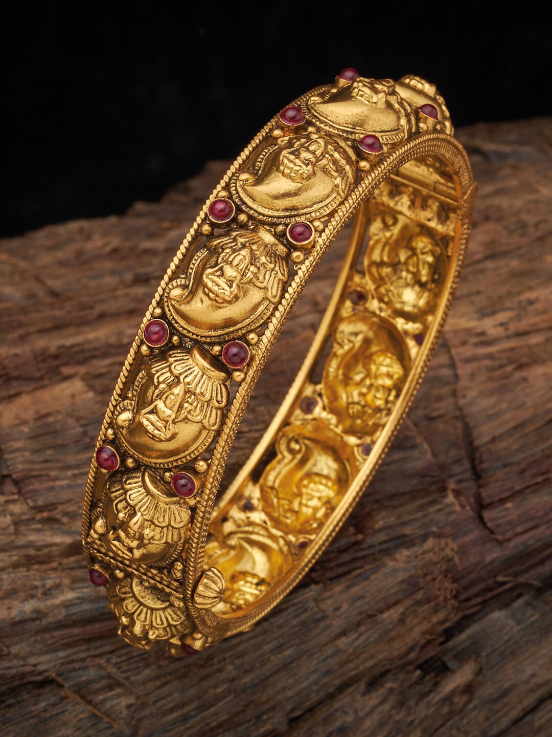 

Kushal's Fashion Jewellery Gold-Plated Stone-Studded Temple Bangles
