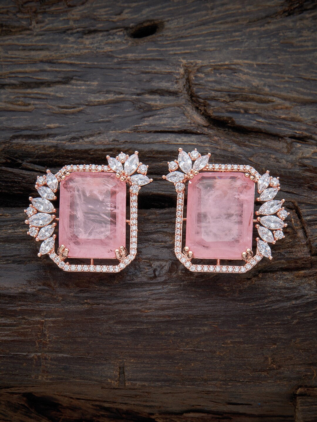 

Kushal's Fashion Jewellery Rose Gold Plated Square Studs Earrings, Pink