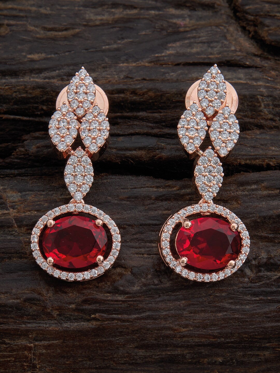 

Kushal's Fashion Jewellery Rose Gold Plated Contemporary Drop Earrings, Red
