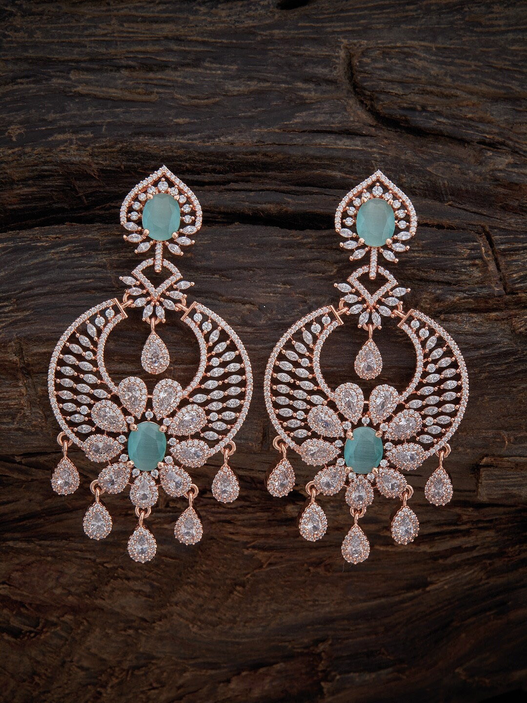 

Kushal's Fashion Jewellery Rose Gold Plated Floral Drop Earrings, Sea green