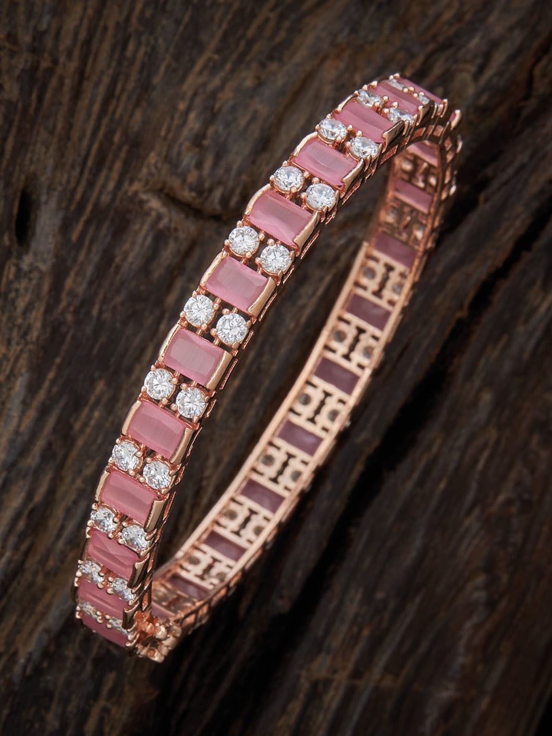 

Kushal's Fashion Jewellery Rose Gold-Plated Cubic Zirconia Studded Bangle