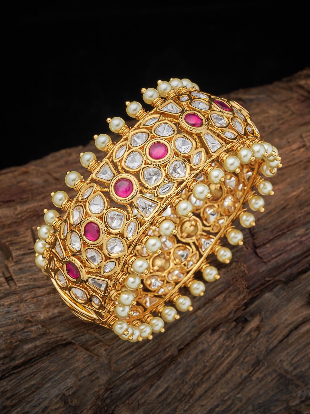 

Kushal's Fashion Jewellery Stone Studded & Beaded Bangle, Gold
