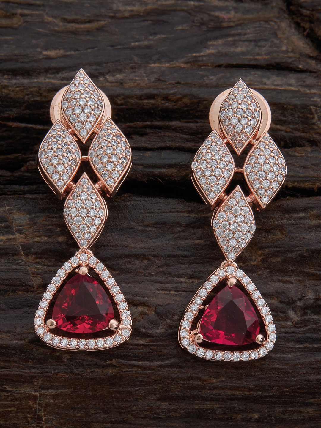 

Kushal's Fashion Jewellery Rose Gold Plated Contemporary Drop Earrings, Red