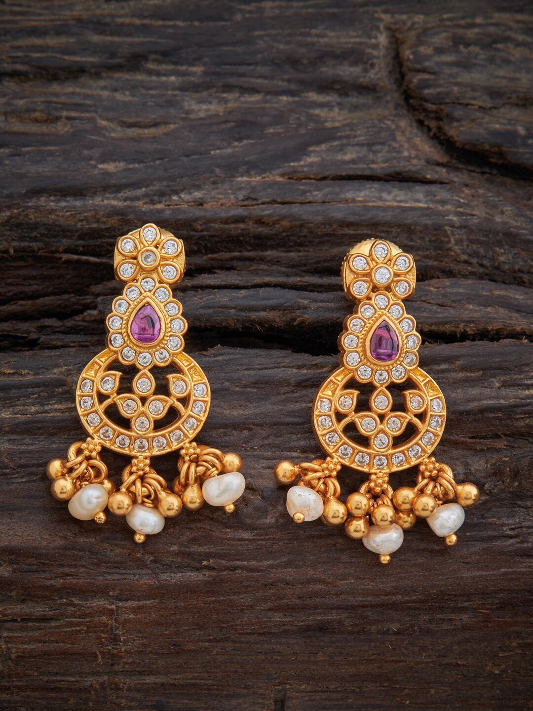 

Kushal's Fashion Jewellery 92.5 Pure Silver Gold Plated Floral Drop Earrings, Pink