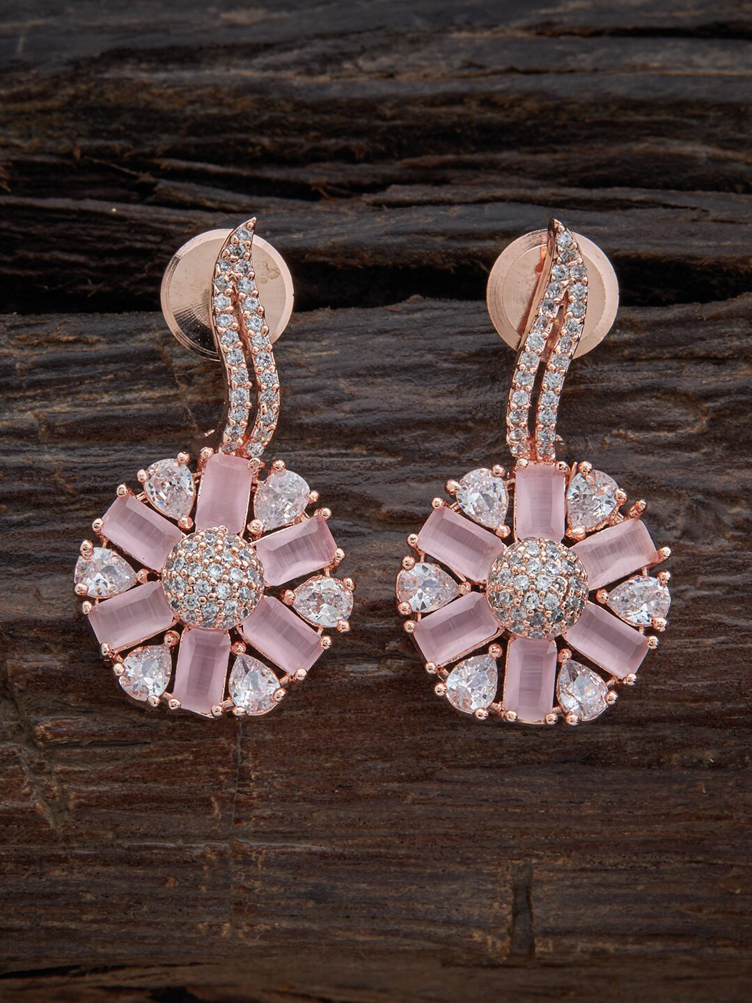 

Kushal's Fashion Jewellery Rose Gold Plated Floral Drop Earrings, Pink