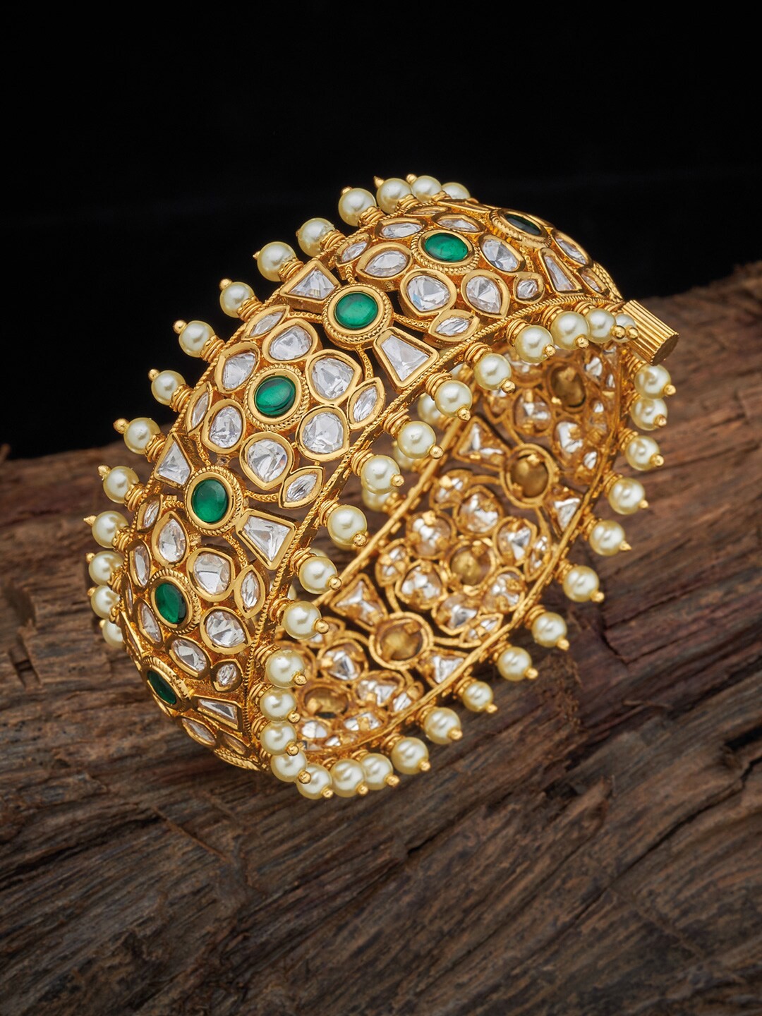 

Kushal's Fashion Jewellery Kundan Studded & Beaded Bangle, Gold