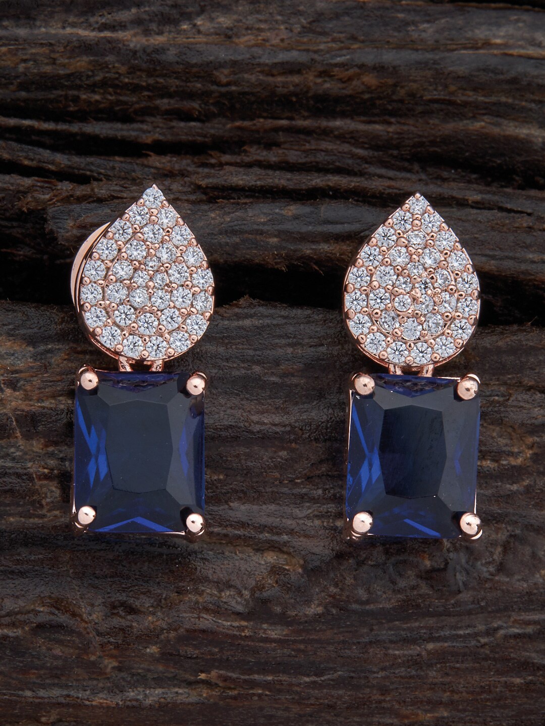 

Kushal's Fashion Jewellery Rose Gold-Plated Cubic Zirconia Square Drop Earrings, Navy blue