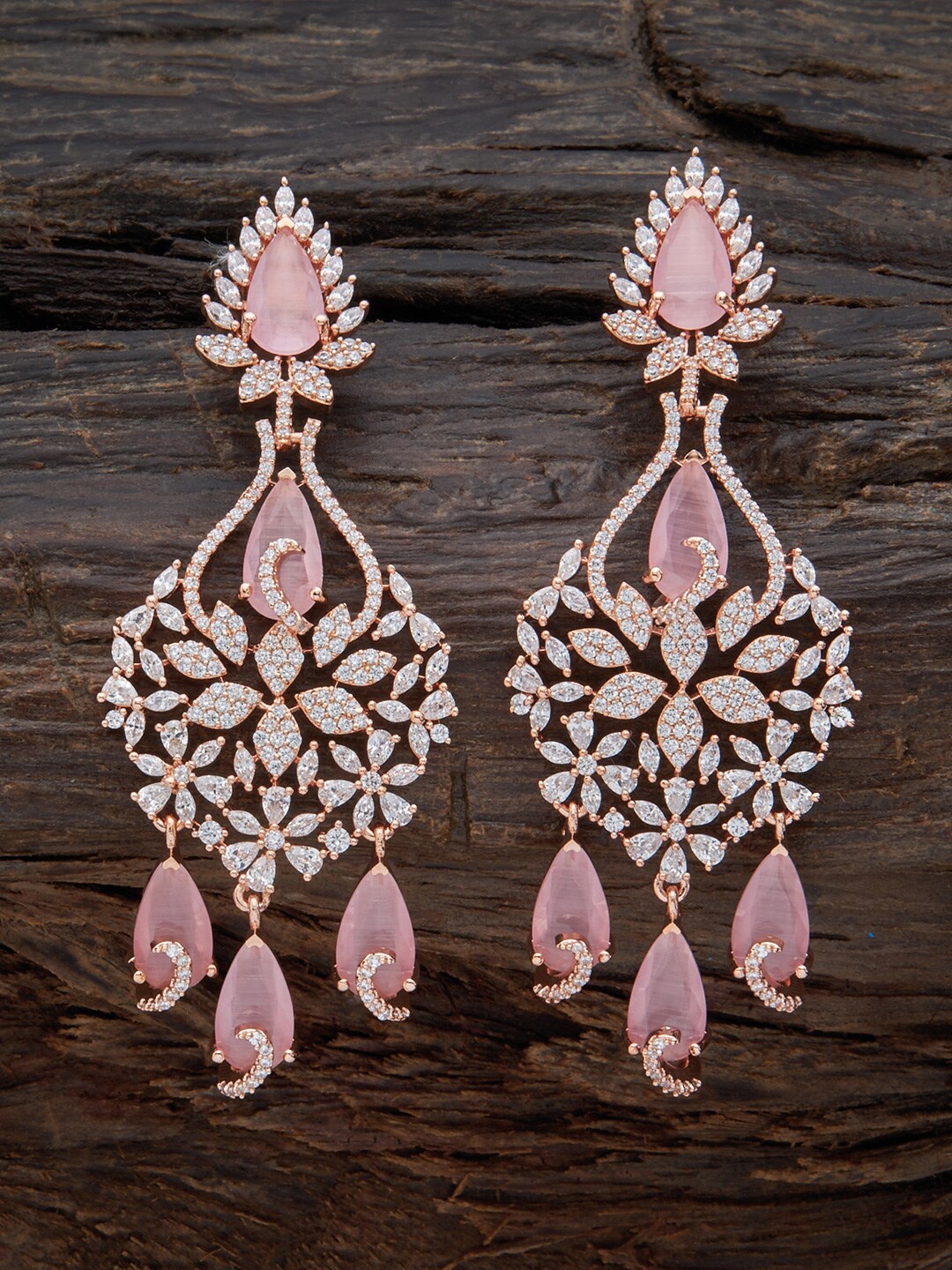 

Kushal's Fashion Jewellery Rose Gold-Plated Cubic Zirconia Teardrop Shaped Drop Earrings, Pink