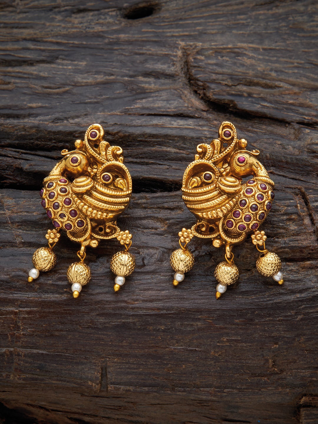 

Kushal's Fashion Jewellery Gold-Plated Peacock Shaped Drop Earrings, Pink
