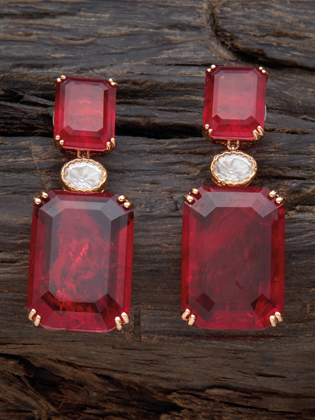 

Kushal's Fashion Jewellery Gold-Plated Cubic Zirconia Square Drop Earrings, Pink